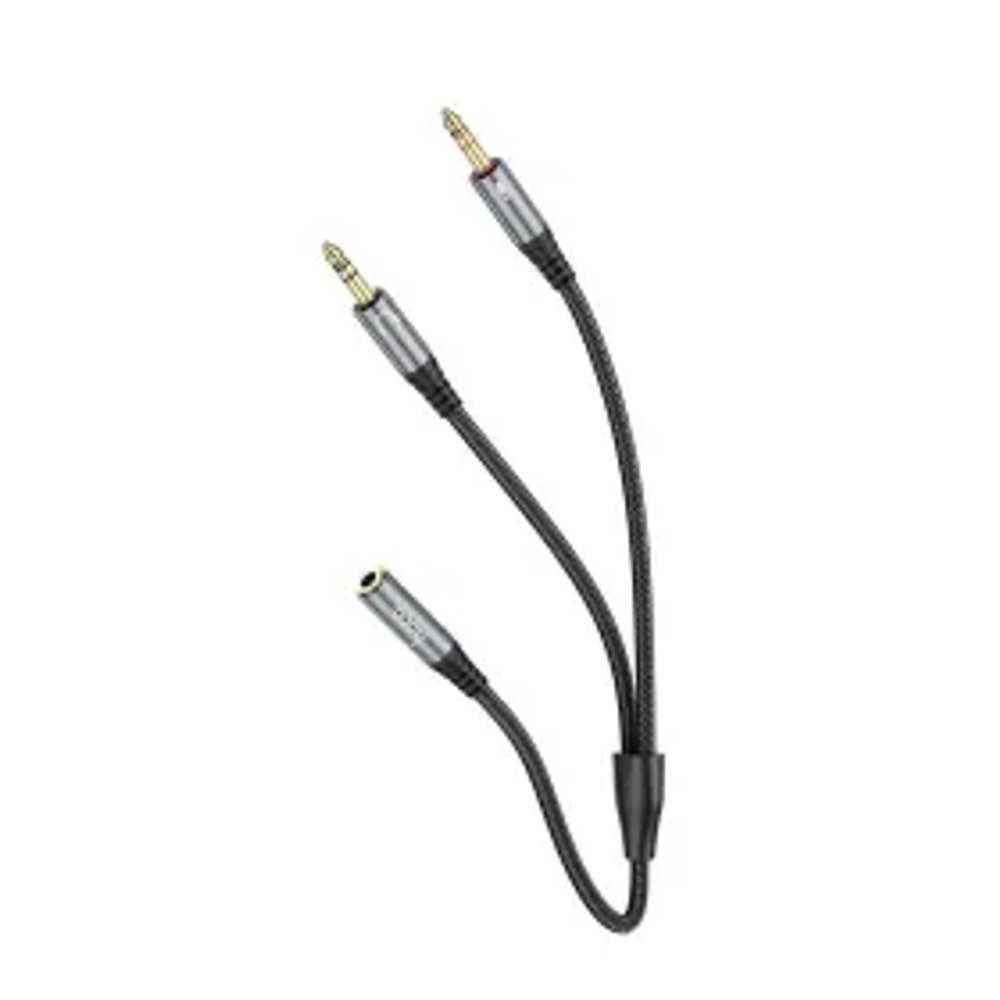 HOCO kabel AUX 2v1 Jack 3,5 mm (samice) na 2 x Jack 3,5 mm (samec) UPA21 0,25 m kovově šedý