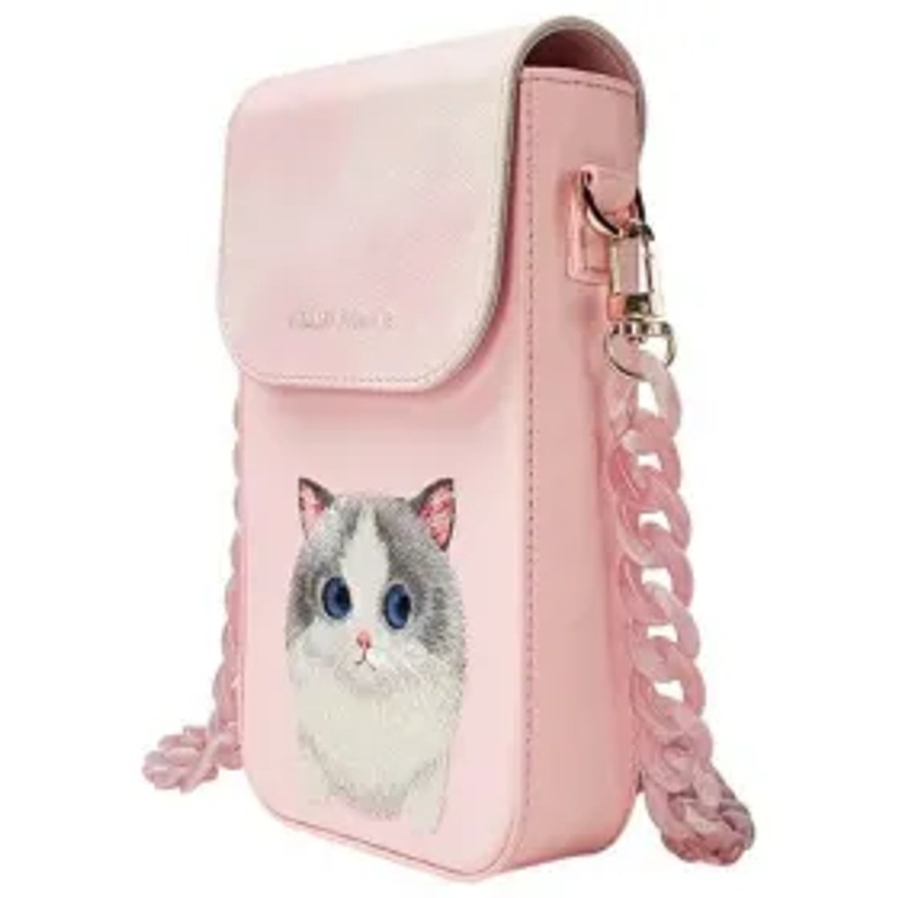 NIMMY set 3v1 taška na telefon + peněženka + kryt GPS BIG EYED PET 2.0 Cat růžová