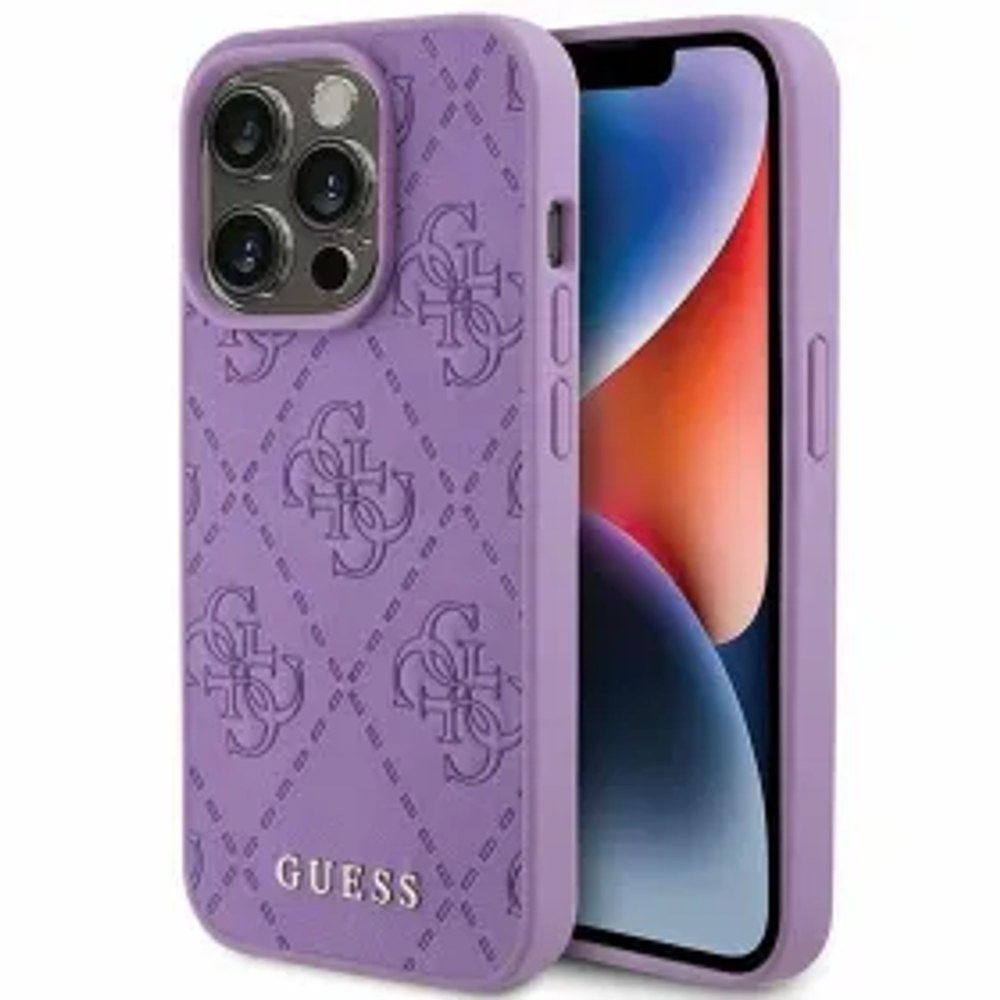 Originální čelní kryt GUESS GUHCP15XP4EPMU pro iPhone 15 PRO MAX (prošívaný 4G Classic / světle fialový)