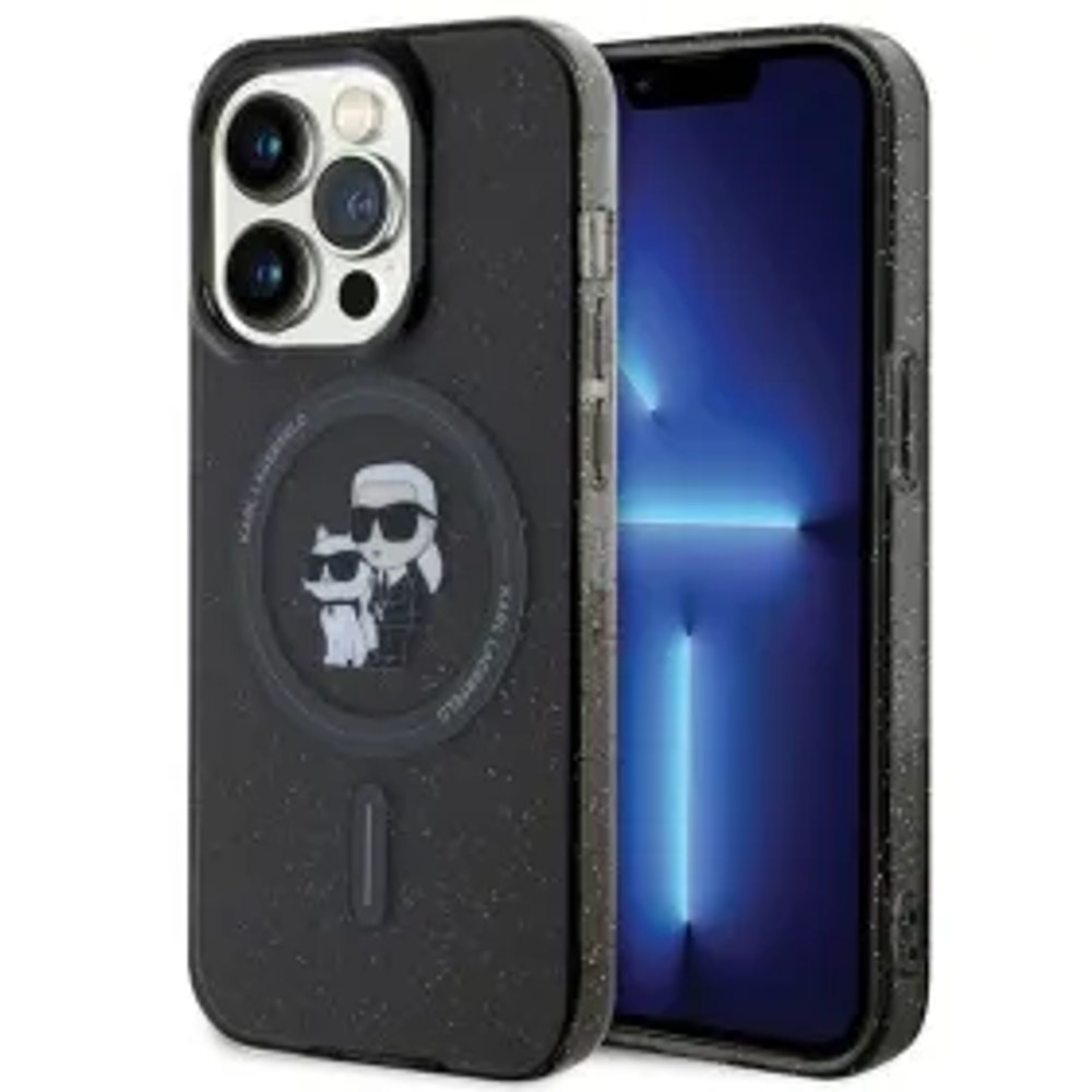 Originální čelní kryt KARL LAGERFELD KLHMP15LHGKCNOK pro iPhone 15 PRO (Glitter + MAG / černá)