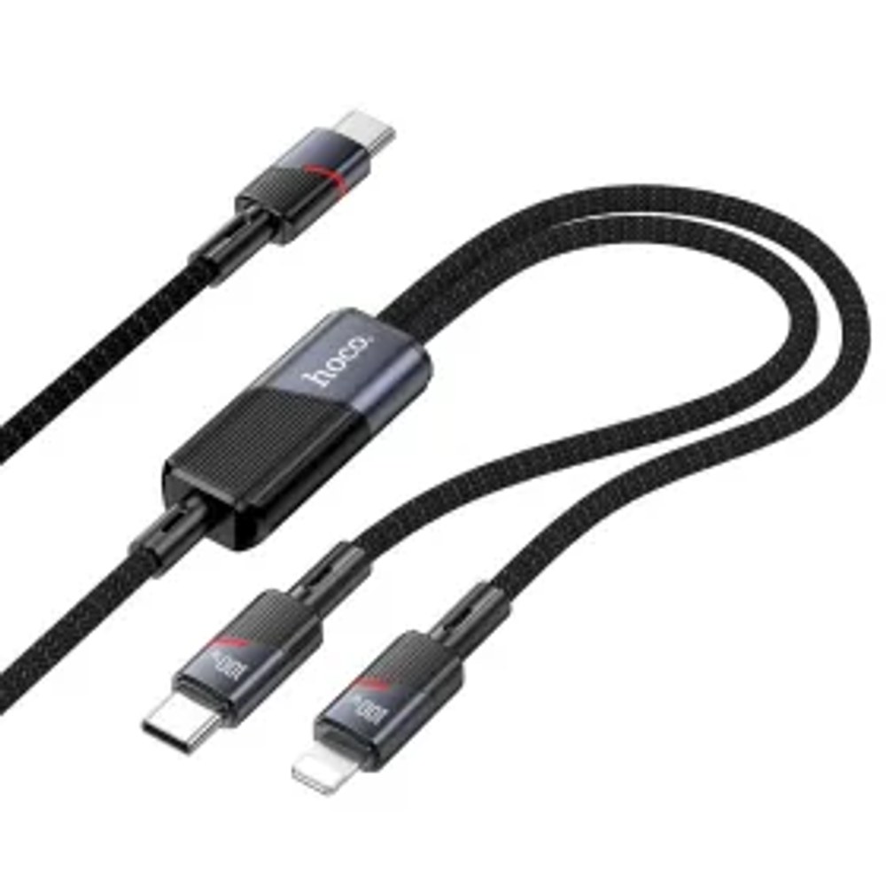 HOCO kabel 2v1 typ C na typ C + Lightning 5A 100W U139 1,2 m černý