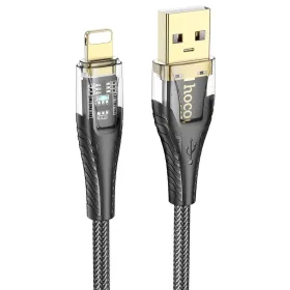 Kabel USB A na Lightning Hoco 2,4A 1,2 m U121 černý transparentní
