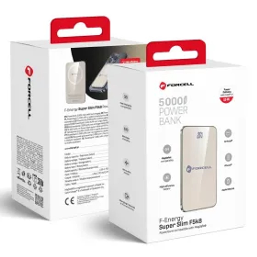 F-ENERGY F5K8 Super Slim powerbank kompatibilní s MagSafe PD3.0 QC4.0 15W 5000 mAh titanový dezert