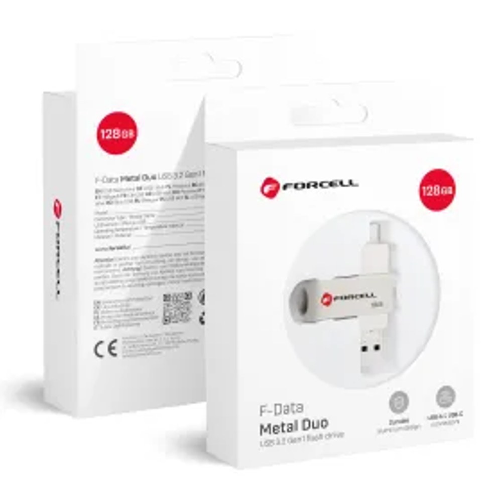 F-DATA pendrive Metal Duo 128GB USB3.2 Gen 1 (USB A / Type C) stříbrná