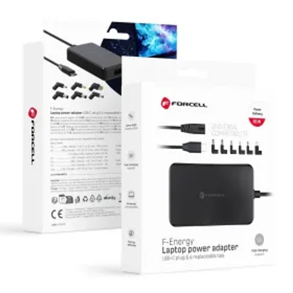 F-ENERGY E856 univerzální nabíječka notebooků 65W (6 adaptérů) - černý