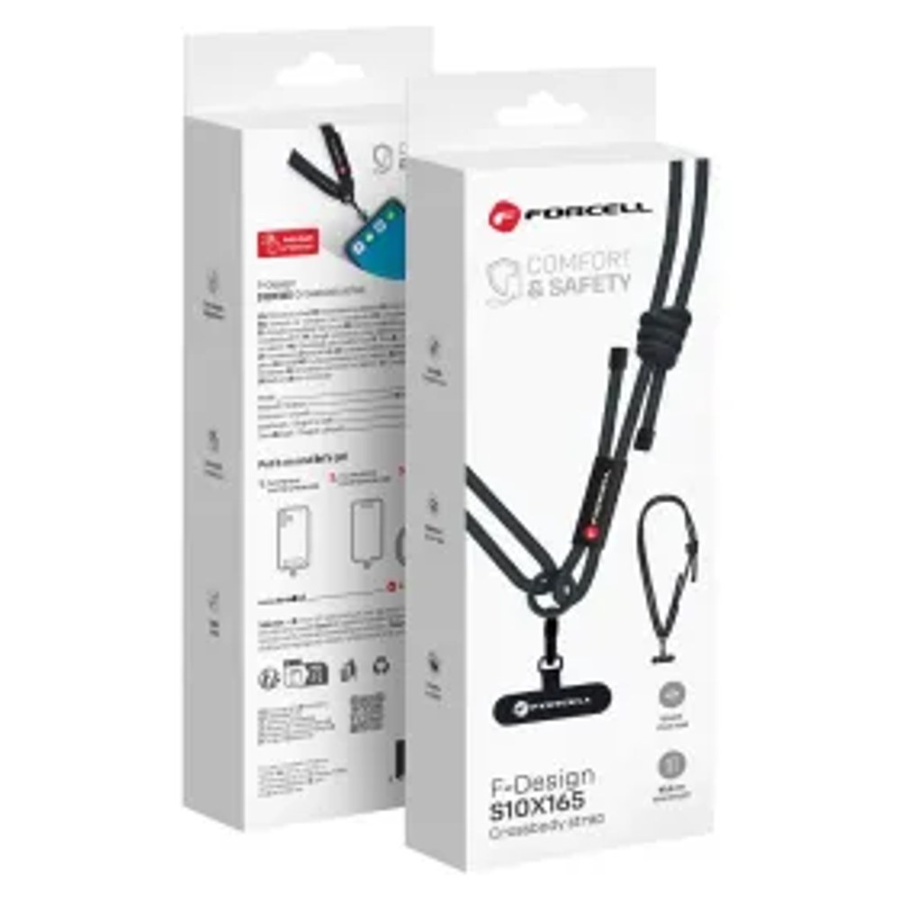 F-DESIGN S10X165 křížová šňůrka na telefon s nastavitelnou délkou (max. 82,5 cm v poutku) černá