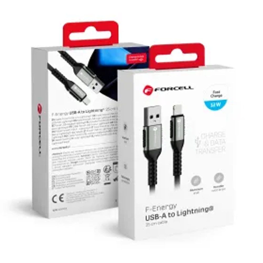 F-ENERGY C257 kabel USB A na Lightning 2,4A 12W Cafule 0,25 m černý