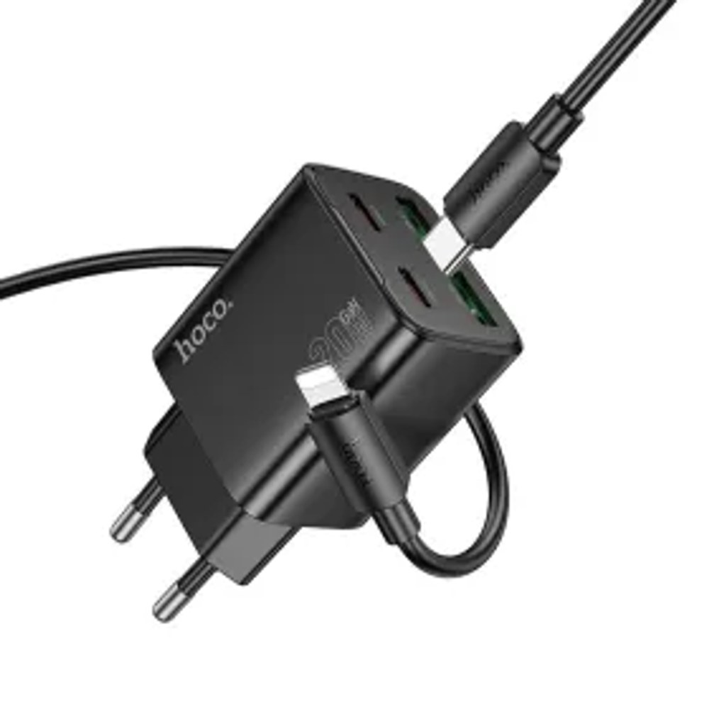 Nabíječka HOCO 2 x Type C + 2 x USB A + kabel Type C to Lightning PD QC3.0 3A 20W N55 černá