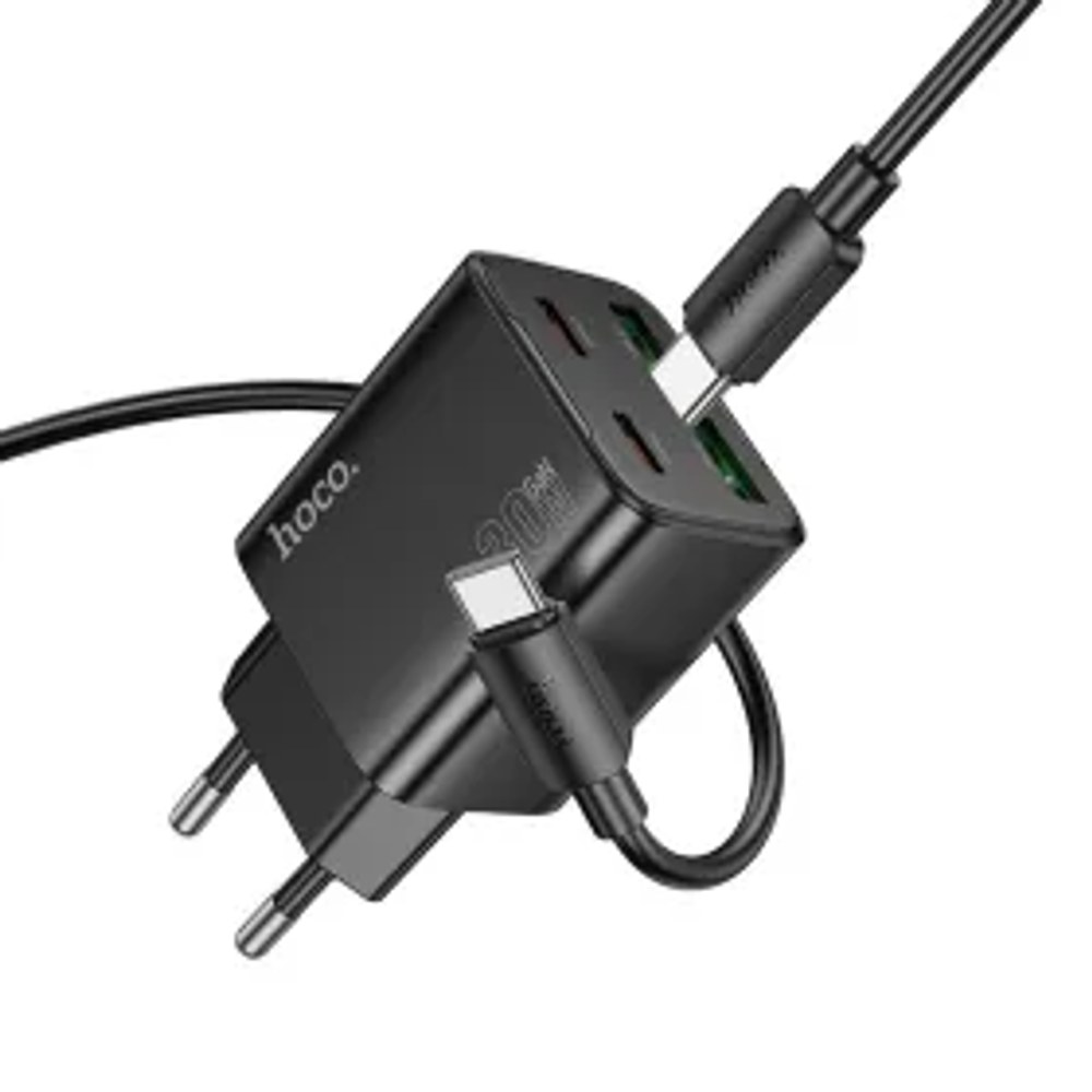 Nabíječka HOCO 2 x Type C + 2 x USB A + kabel Type C to Type C PD QC3.0 3A 30W N56 černá