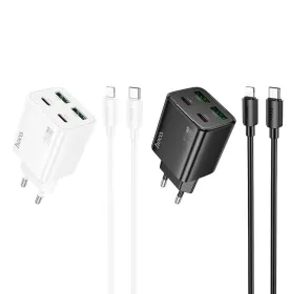 Nabíječka HOCO 2 x Type C + 2 x USB A + kabel Type C to Lightning PD QC3.0 3A 20W N55 bílá