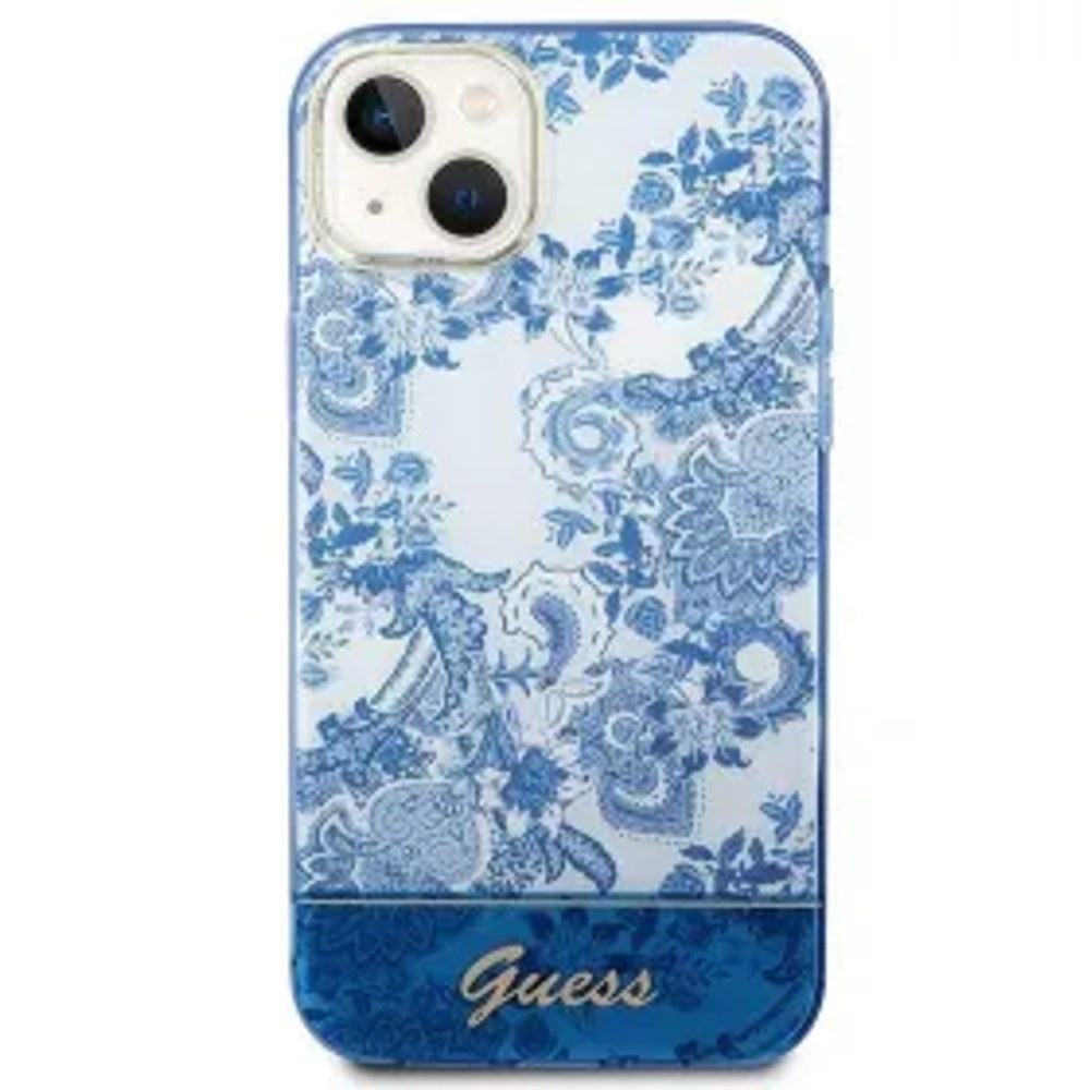 Originální čelní kryt GUESS GUHCP14MHGPLHB pro iPhone 14 PLUS (IML Electro Cam TDJ / modrý)