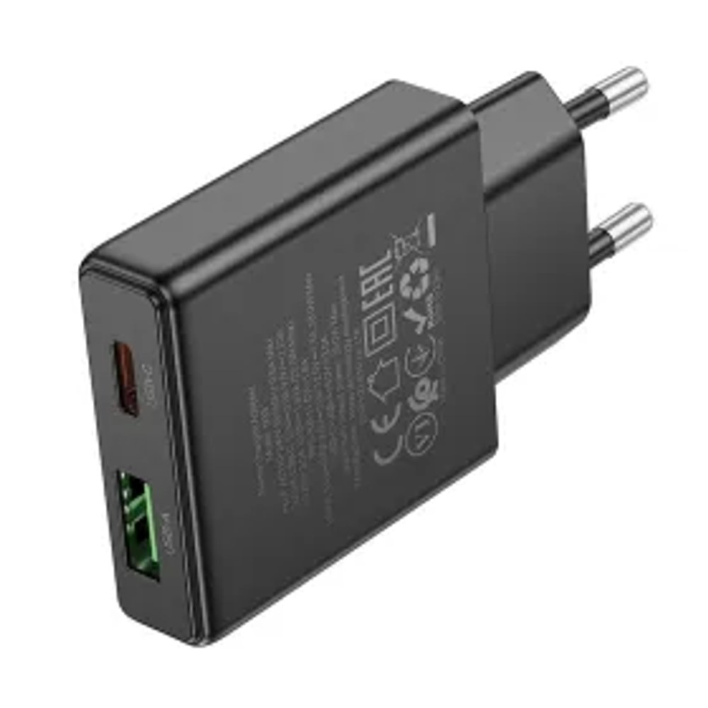 Štíhlá nástěnná nabíječka HOCO USB A + Type C PD QC3.0 3A 20W N38 černá