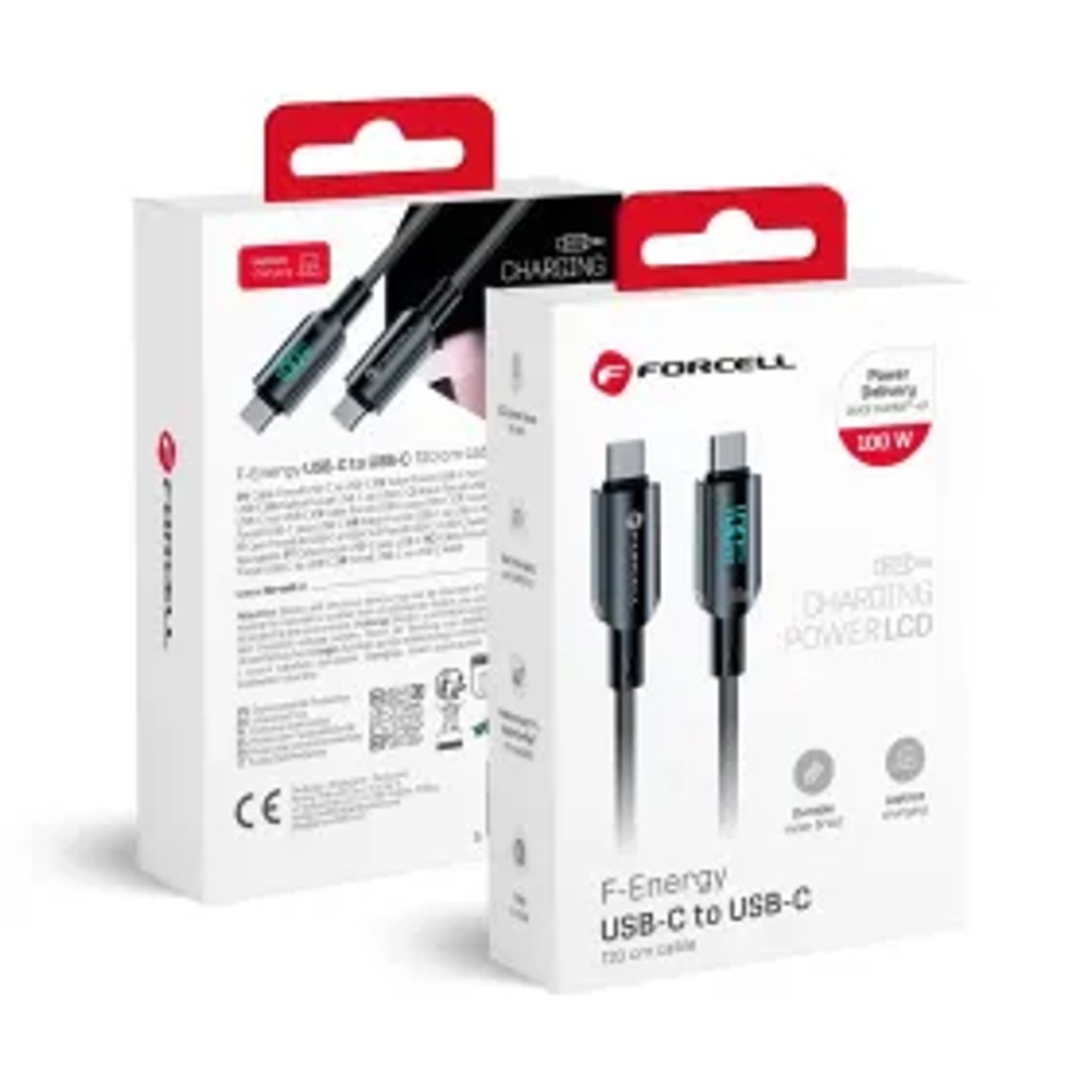 F-ENERGY C277 kabel Type C na Type C QC4.0 PD 5A 100W Digital 1,2 m černý