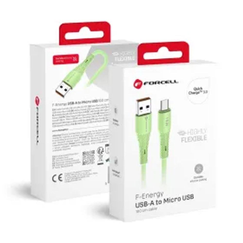 F-ENERGY C341 kabel USB A na Micro USB QC3.0 2,4A 18W silikonový 1 m zelený