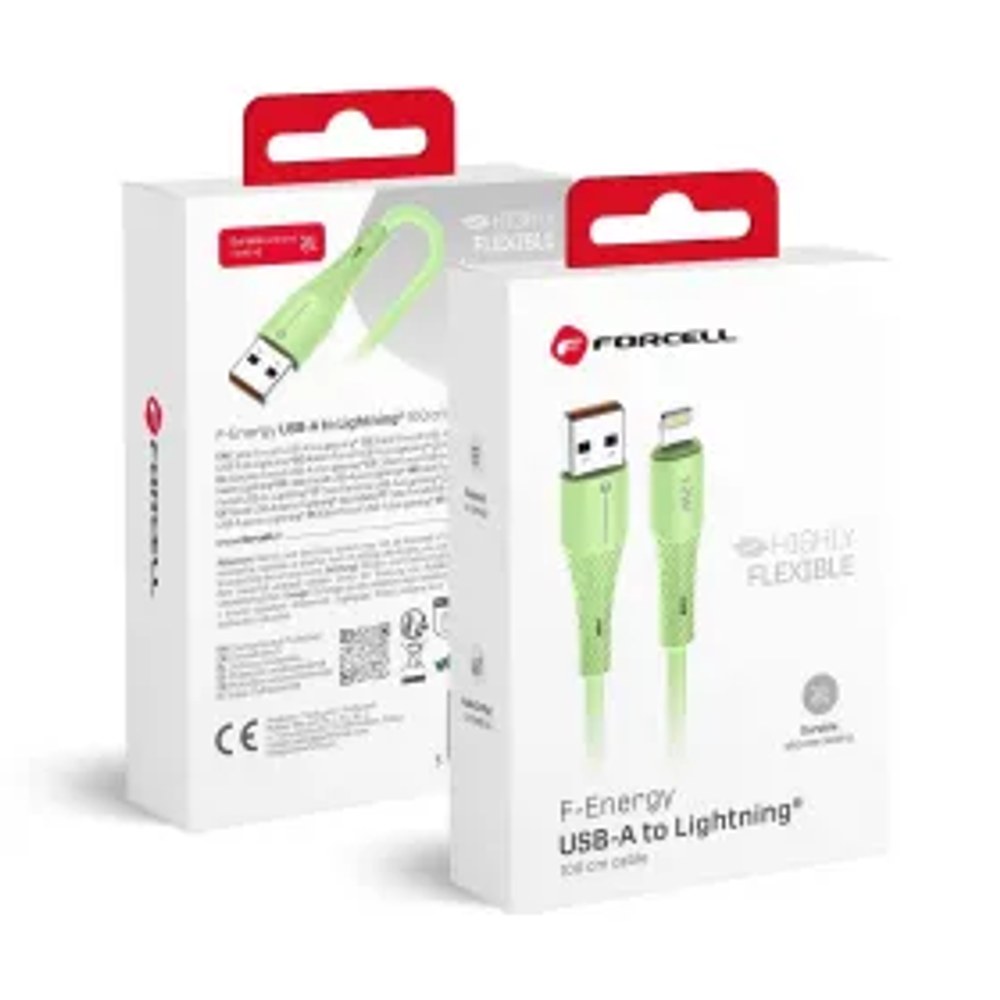 F-ENERGY C343 kabel USB A na Lightning 2,4A 12W silikonový 1 m zelený