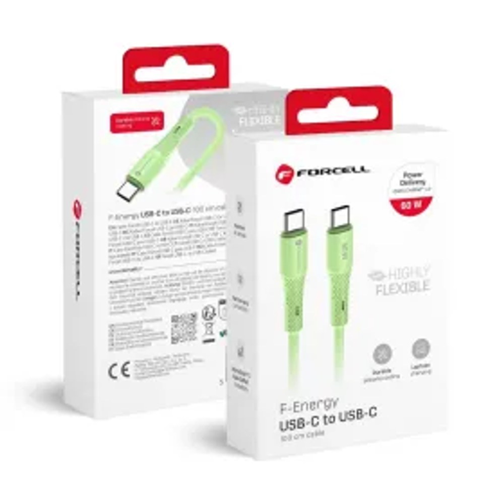 F-ENERGY C344 kabel typ C na typ C QC4.0 PD 3A 60W silikonový 1 m zelený
