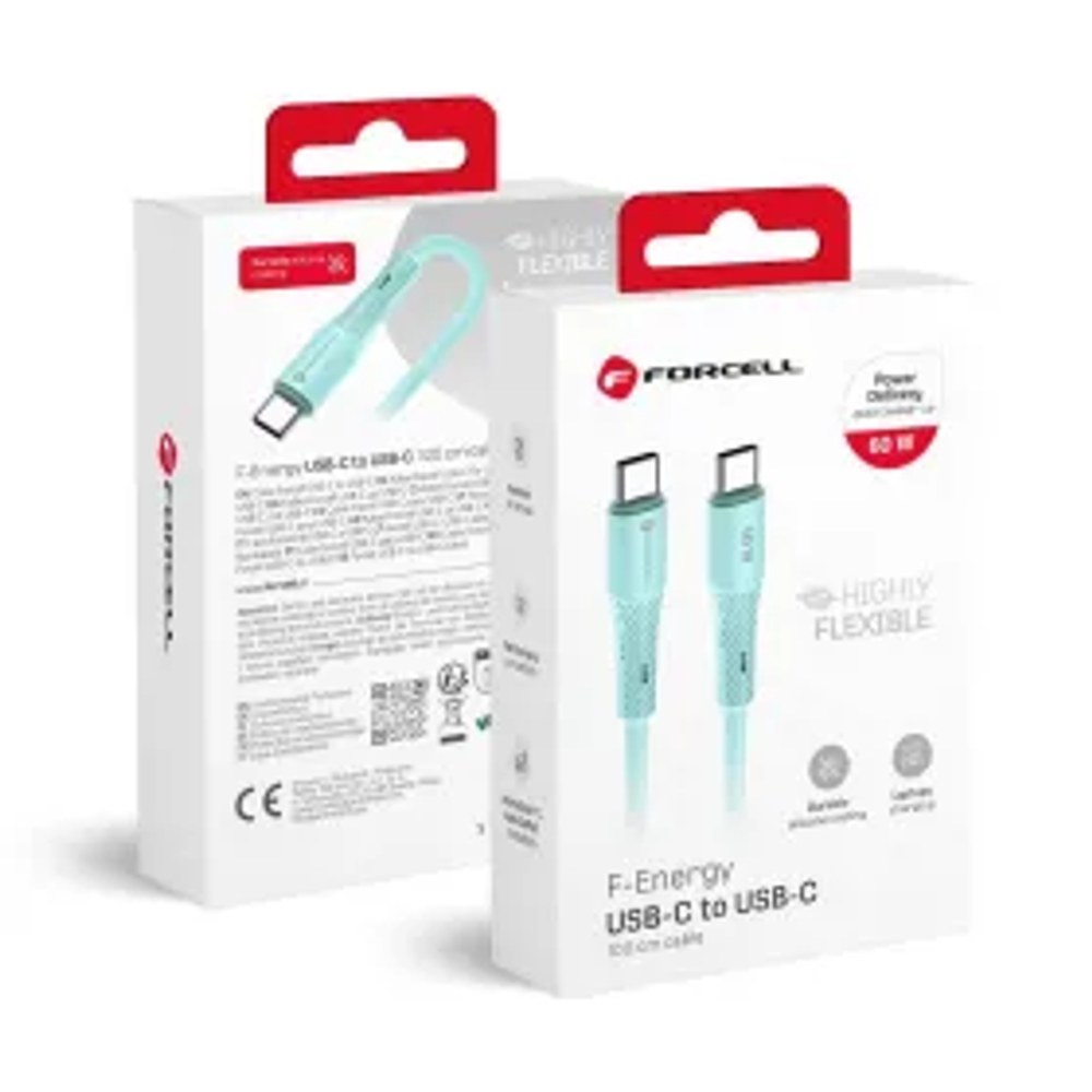 F-ENERGY C344 kabel typ C na typ C QC4.0 PD 3A 60W silikonový 1 m modrý