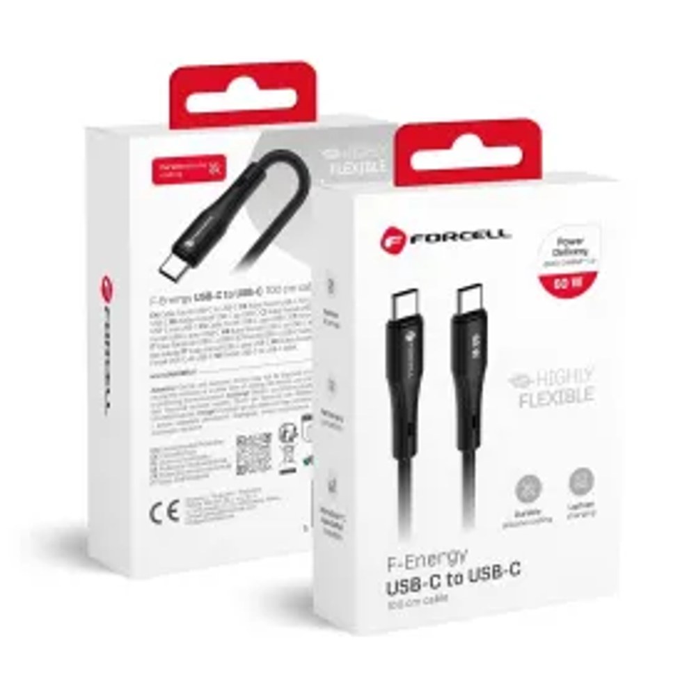 F-ENERGY C344 kabel typ C na typ C QC4.0 PD 3A 60W silikonový 1 m černý