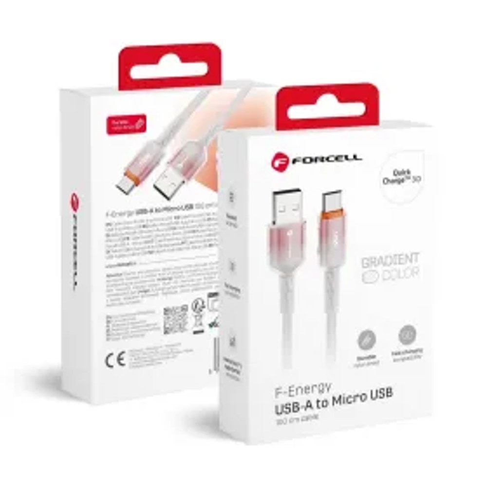 F-ENERGY C351 kabel USB A na Micro USB QC3.0 2,4A 18W Gradient 1 m bílý