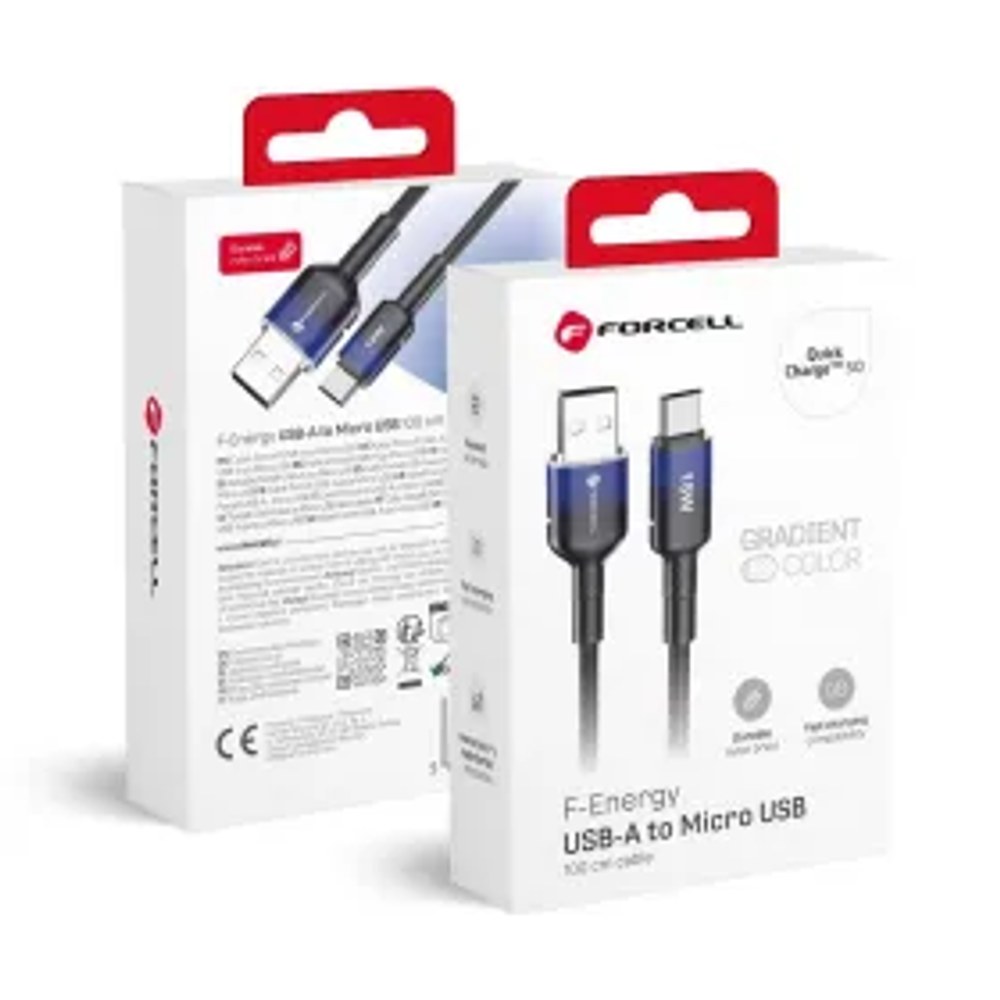 F-ENERGY C351 kabel USB A na Micro USB QC3.0 2,4A 18W Gradient 1 m černý