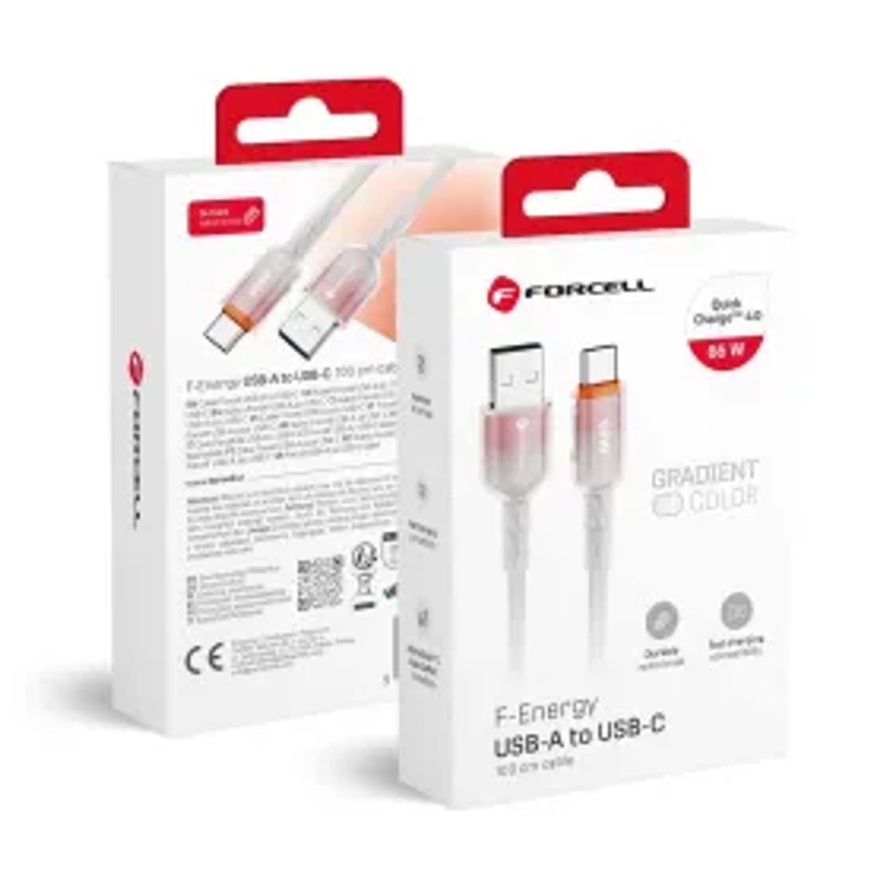 F-ENERGY C352 kabel USB A na typ C QC4.0 3A 66W Gradient 1 m bílý
