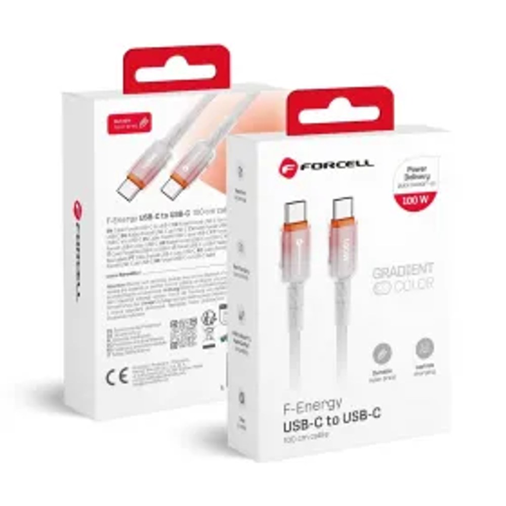 Kabel F-ENERGY C357 typ C na typ C QC4.0 PD 5A 100W Gradient 1 m bílý