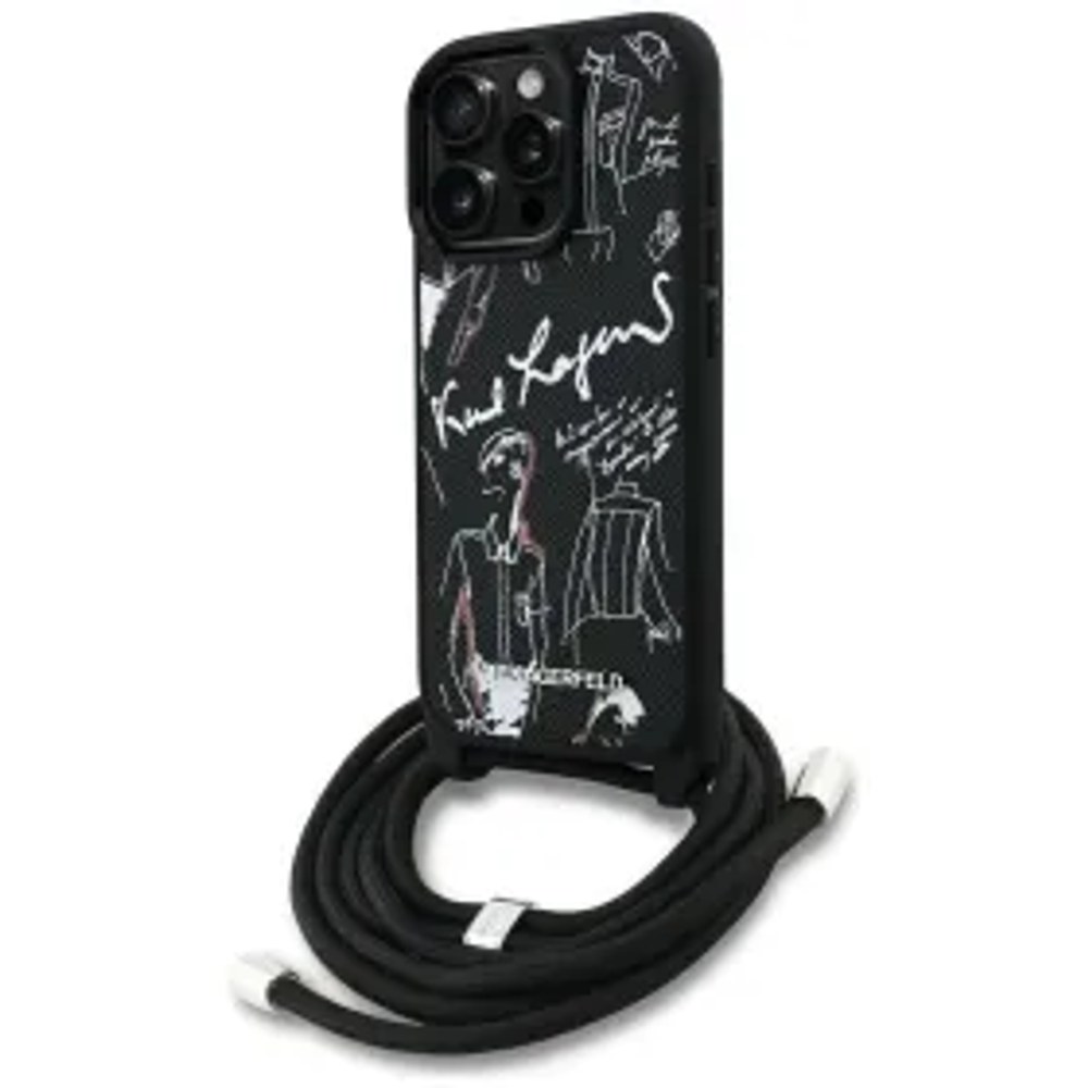 KARL LAGERFELD pouzdro pro IPHONE 16 PRO KLHCP16LPGGRMPCK kompatibilní s MagSafe (CRSSBY Grained PU W/ Pattern & Logo) černé