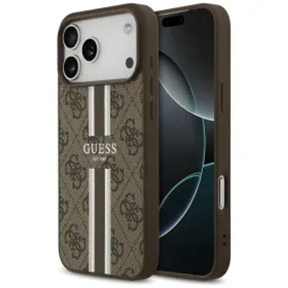 Pouzdro GUESS pro IPHONE 17 Pro Max kompatibilní s MagSafe GUHMP17XP4RPSW (4G Printed Stripes) hnědé