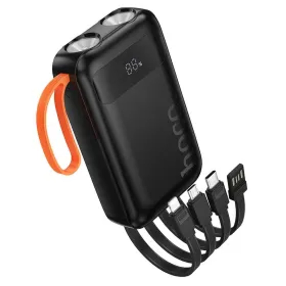 Powerbanka Hoco 10000 mAh s vestavěnými kabely USB A + USB C + Lightning + Micro USB a dvojitým světlem J151 černá