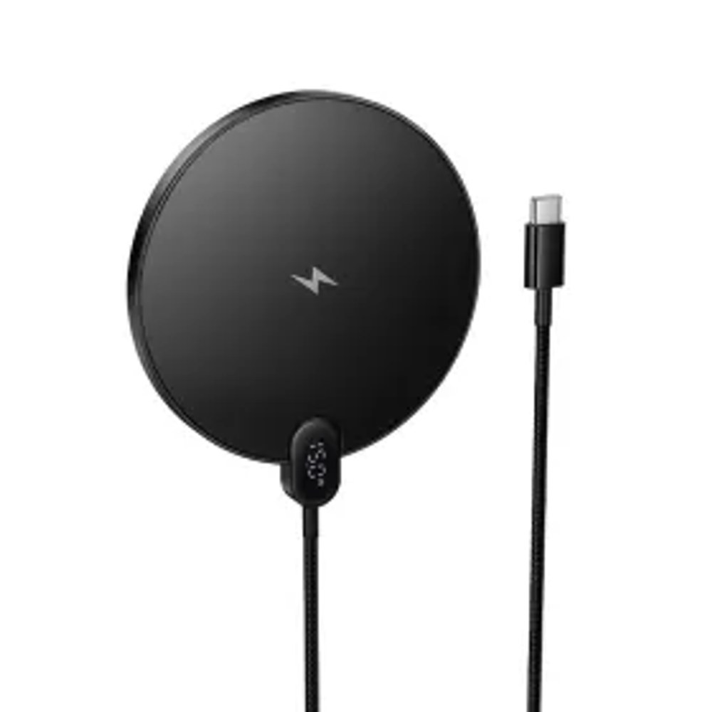 Bezdrátová nabíječka Hoco CW62 15W s kabelem USB C a digitálním displejem černá