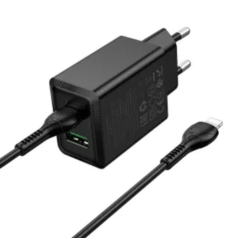 HOCO síťová nabíječka USB A + typ C + kabel Typ C na typ C 60W PD QC3.0 AFC 3A 30W N71 černá