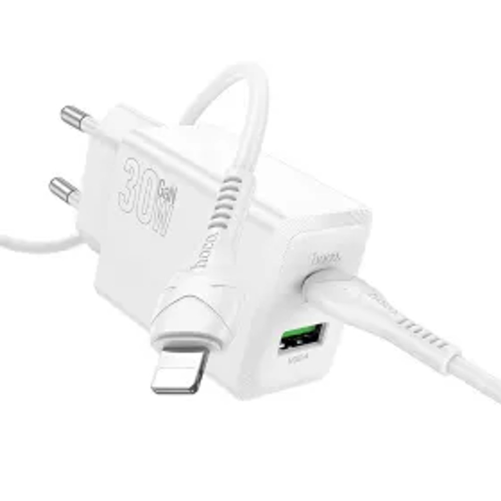 HOCO síťová nabíječka USB A + typ C + kabel Typ C na typ C 60W PD QC3.0 AFC 3A 30W N71 bílá
