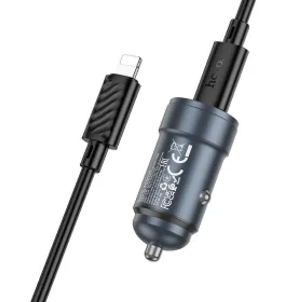 HOCO nabíječka do auta typ C + kabel typ C na Lightning PD QC 30W Z57 kovově šedá