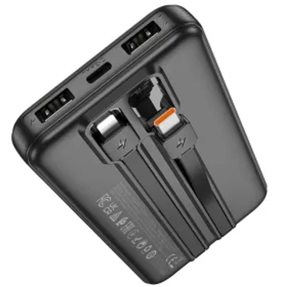 HOCO powerbanka 10000 mAh s kabely Type C + Lightning 2A J118 černá