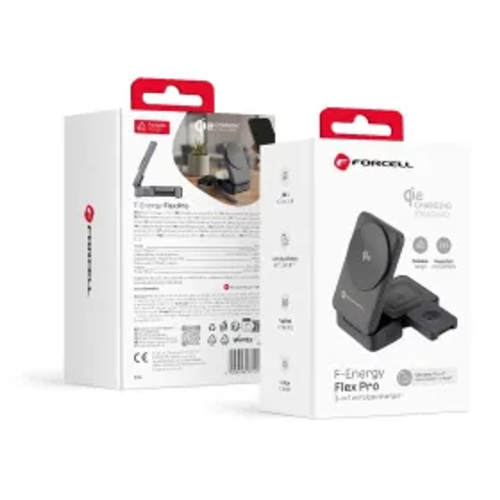 Bezdrátová nabíječka F-Energy 3v1 Flex Pro Qi2 kompatibilní s MagSafe (F-05) stříbrná