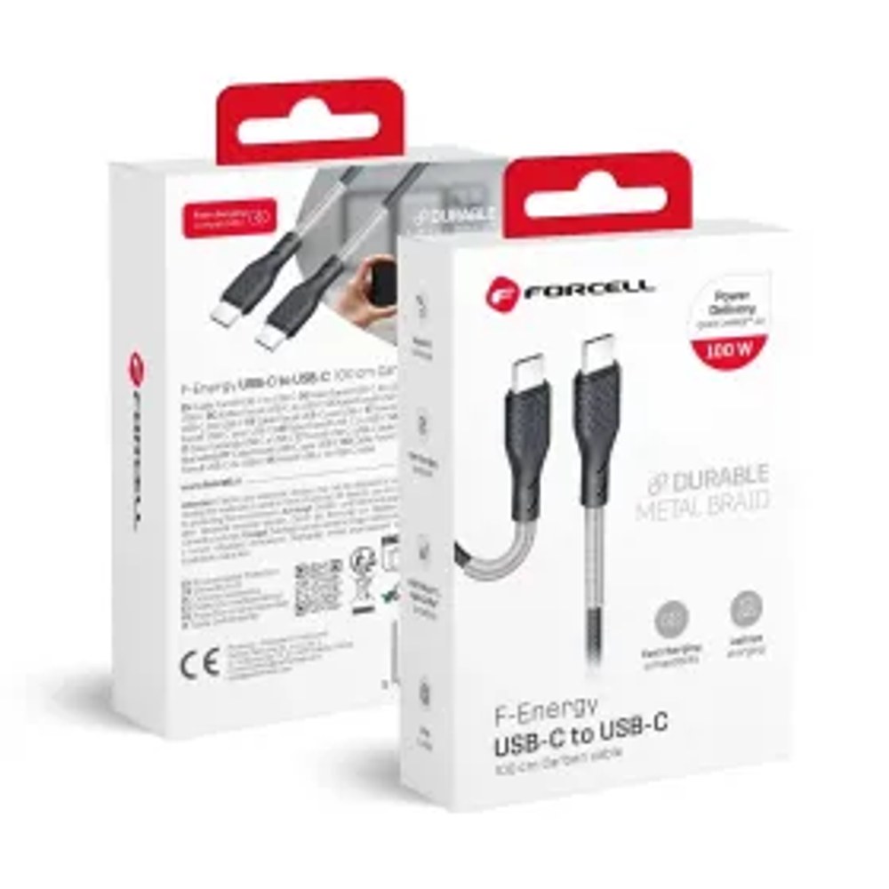 Kabel USB C na USB C F-Energy QC4.0 PD 5A 100W Carbon 1 m CB-04C černý