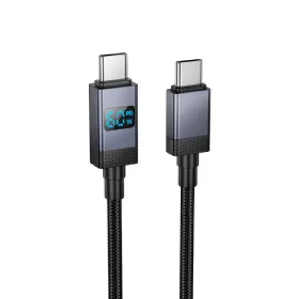 Kabel USB C na USB C Hoco 3A 60W s displejem 1 m X118 černý