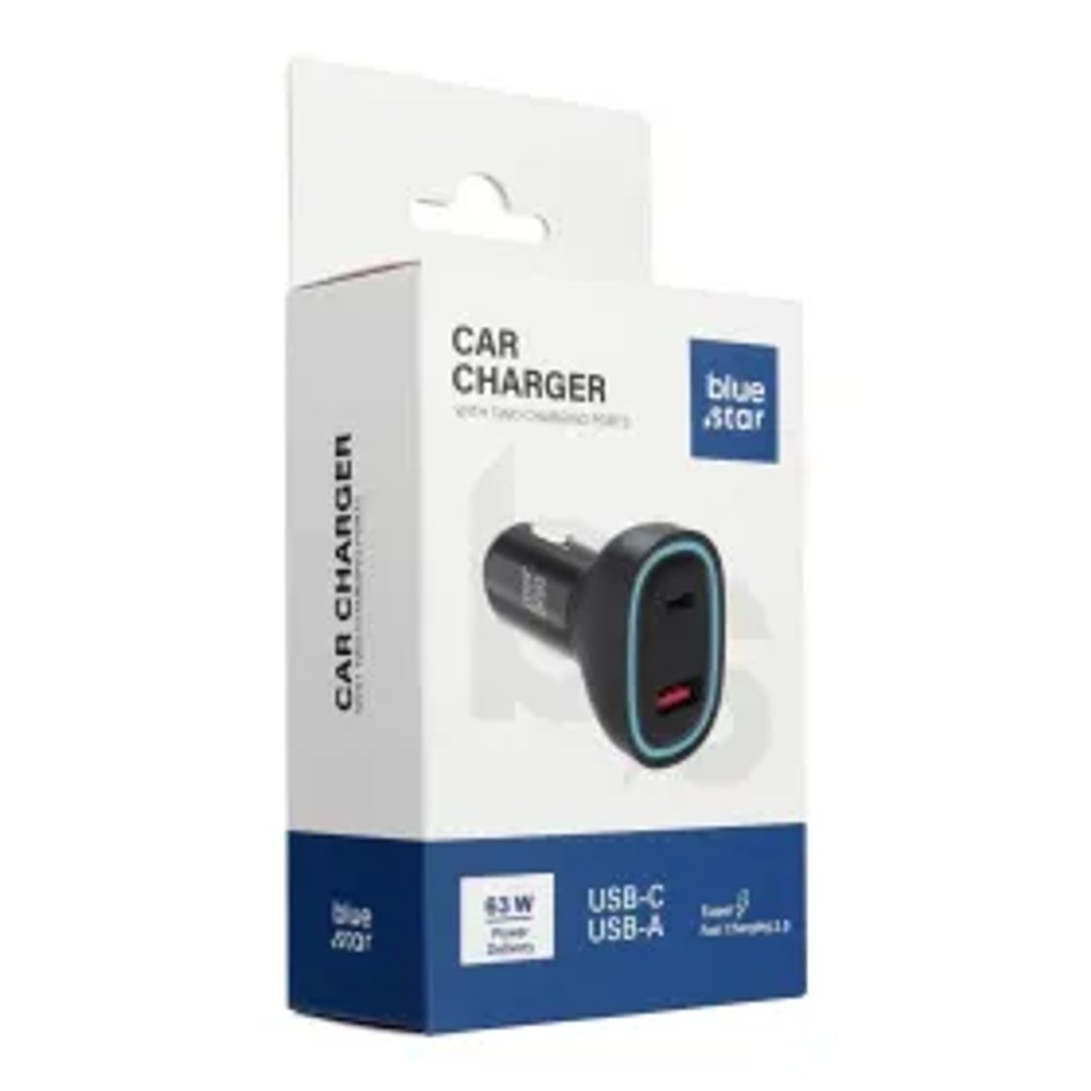 Nabíječka do auta BLUE STAR 3A 63W typ C + USB A PD QC3.0 AFC PPS SFC2.0 černá
