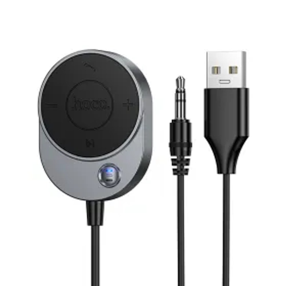 Bezdrátový přijímač do auta Hoco AUX Bluetooth s kabelem Jack 3,5 mm E150 kovově šedý