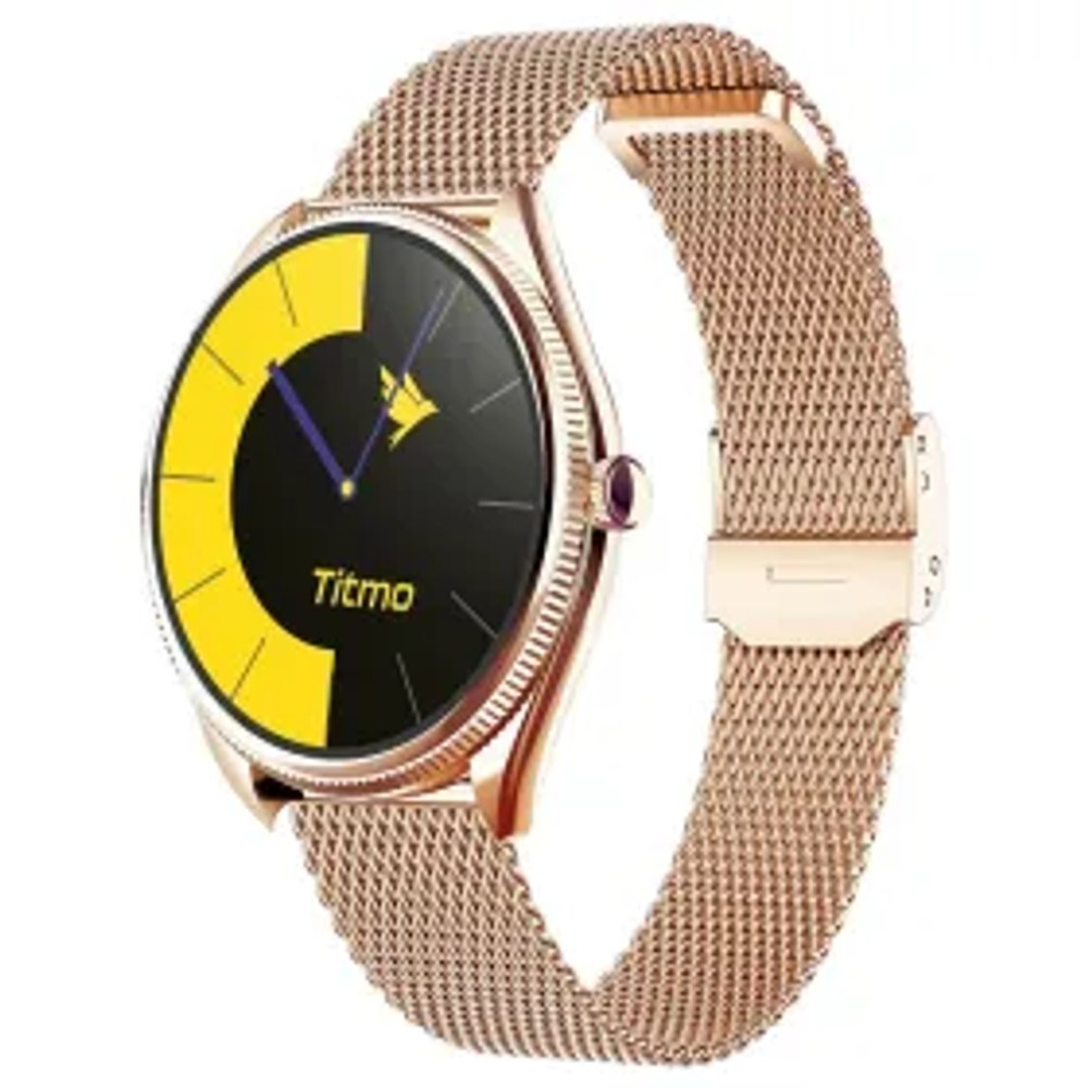 Chytré hodinky TITMO O-170 (AMOLED, bluetooth volání, nerezový zlatý řemínek) zlaté