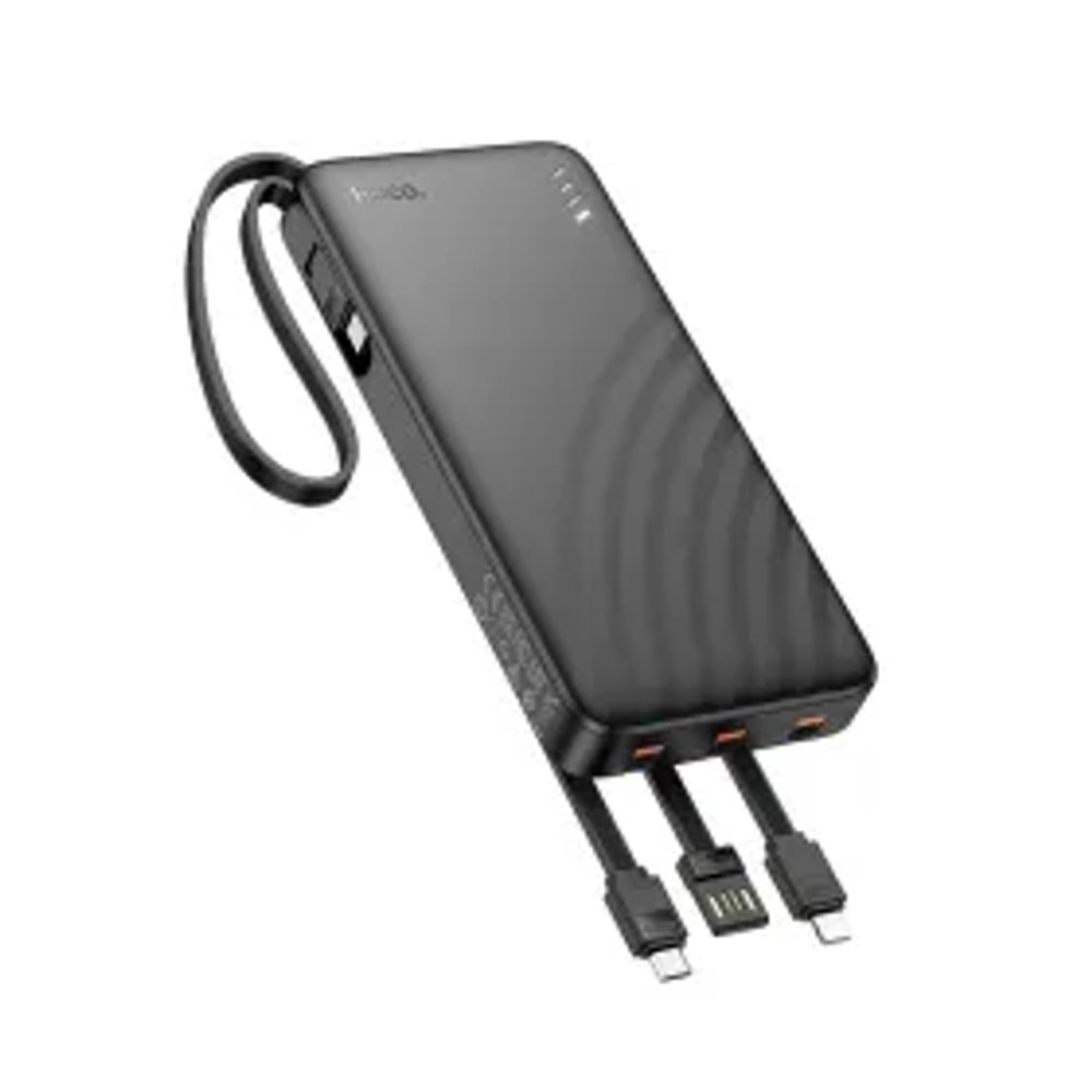 Powerbanka Hoco 10000 mAh 2A se čtyřmi vestavěnými kabely USB A + USB C + Lightning + Micro USB J146 černá