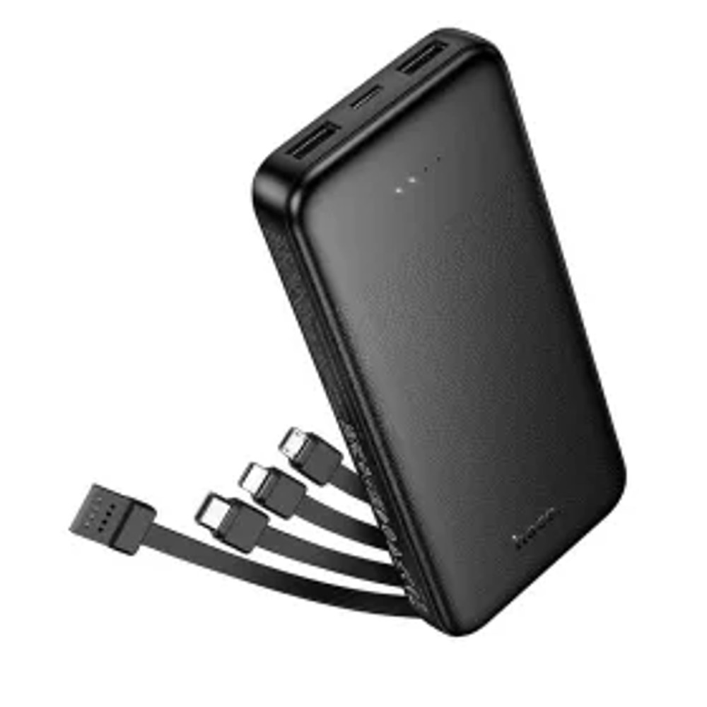 Powerbanka Hoco 10000 mAh 2A se čtyřmi vestavěnými kabely USB A + USB C + Lightning + Micro USB J163 černá