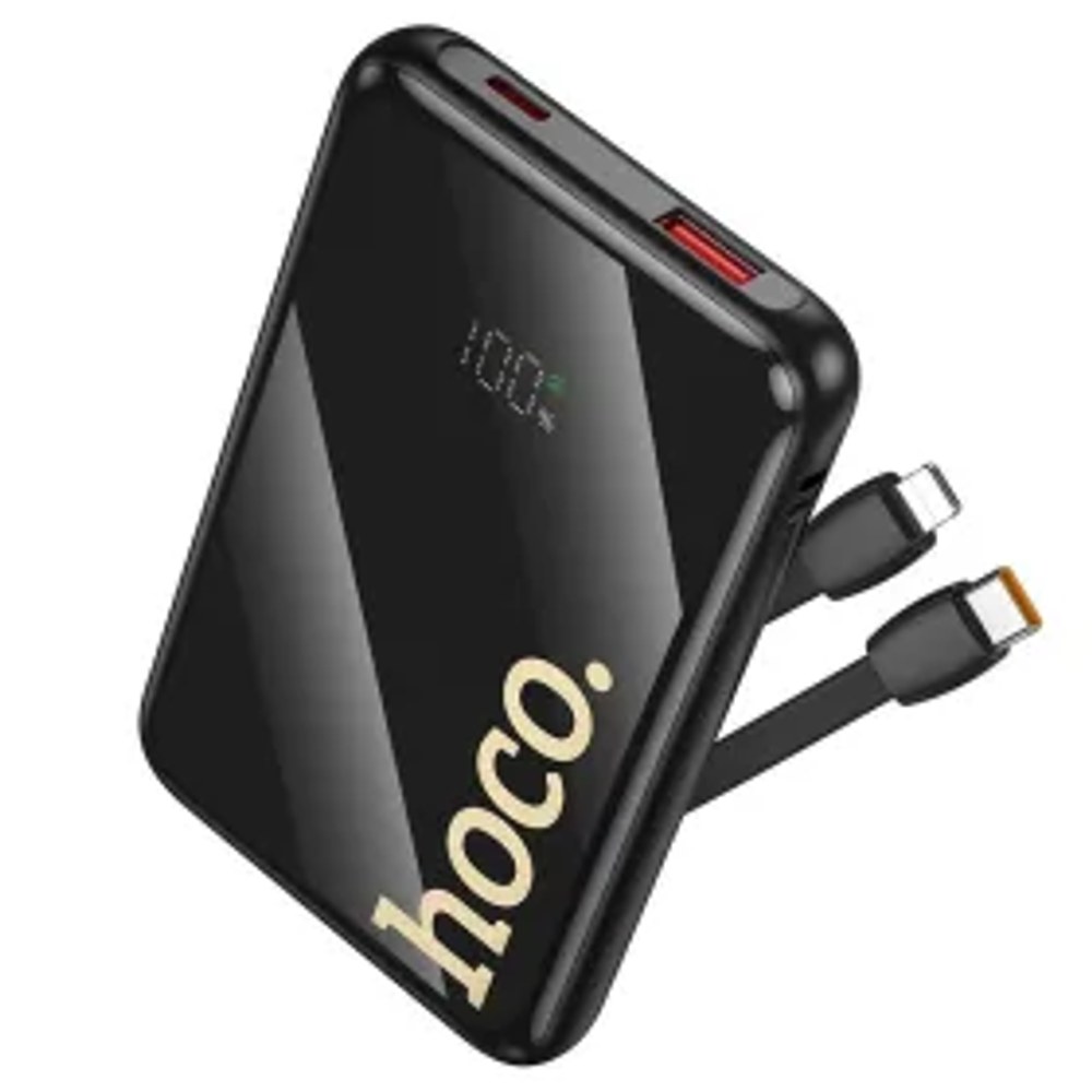 Powerbanka Hoco 10000 mAh QC PD 22,5W s vestavěnými kabely USB C + Lightning Q37 černá