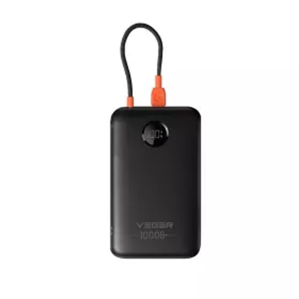 Powerbanka Veger 10000 mAh s vestavěným kabelem USB C QC3.0 PD 2A 22,5W K1C W1189 černá