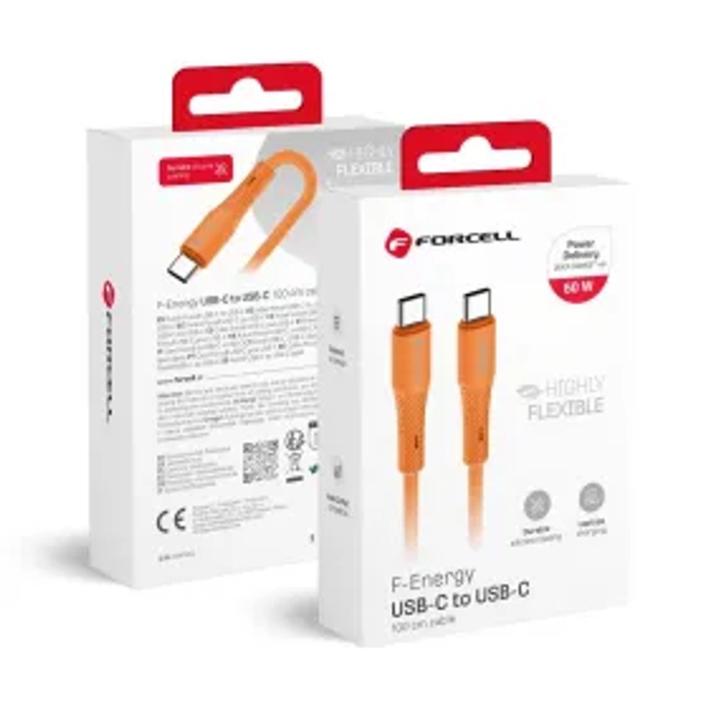 Kabel USB C na USB C F-Energy QC4.0 PD 3A 60W silikonový 1 m C344 oranžový
