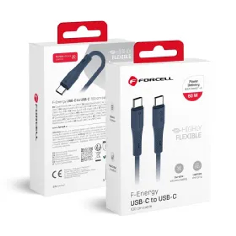 Kabel USB C na USB C F-Energy QC4.0 PD 3A 60W silikonový 1 m C344 tmavě modrý