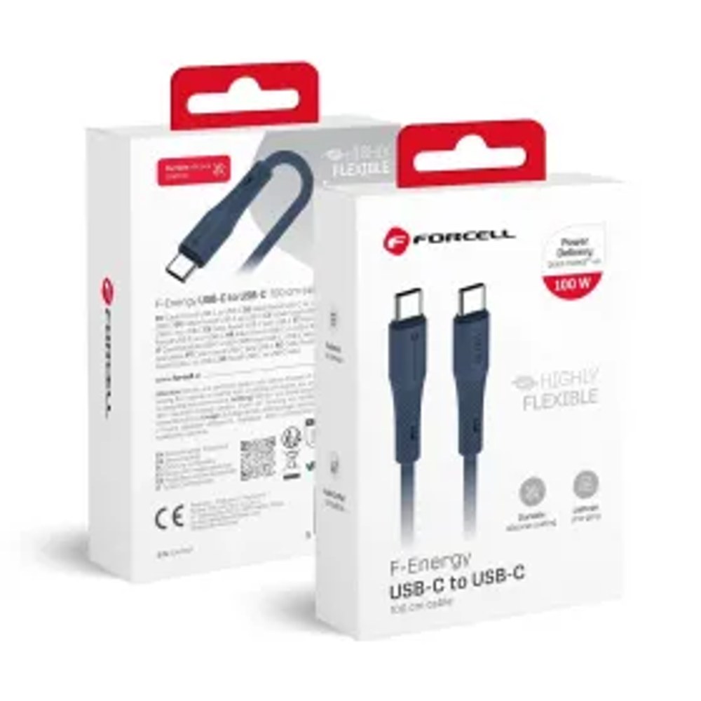 Kabel USB C na USB C F-Energy QC4.0 PD 5A 100W silikonový 1 m C347 tmavě modrý