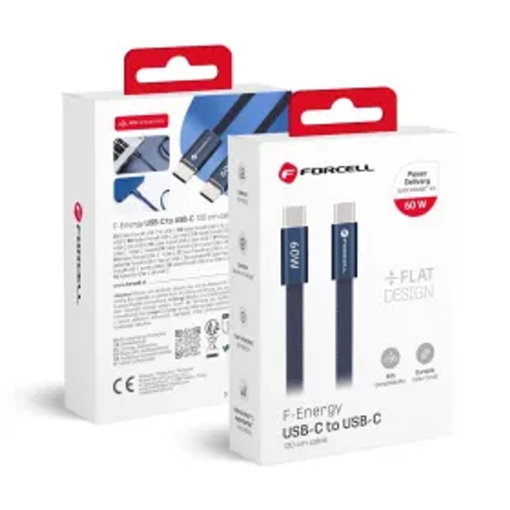 Kabel USB C do USB C F-Energy QC4.0 PD 3A 60W Cafule Flat 1,2 CCFN23 m tmavě modrý