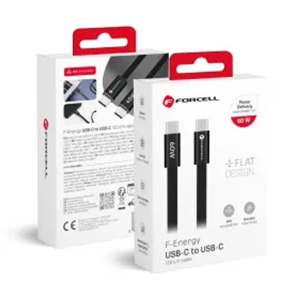 Kabel USB C na USB C F-Energy QC4.0 PD 3A 60W Cafule Flat 1,2 m CCFN23 černý