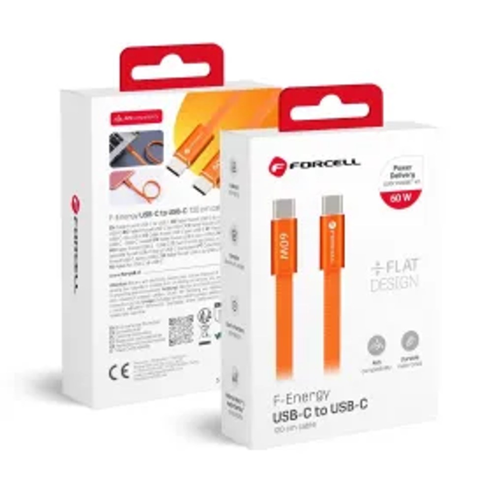 Kabel USB C na USB C F-Energy QC4.0 PD 3A 60W Cafule Flat 1,2 m CCFN23 oranžový